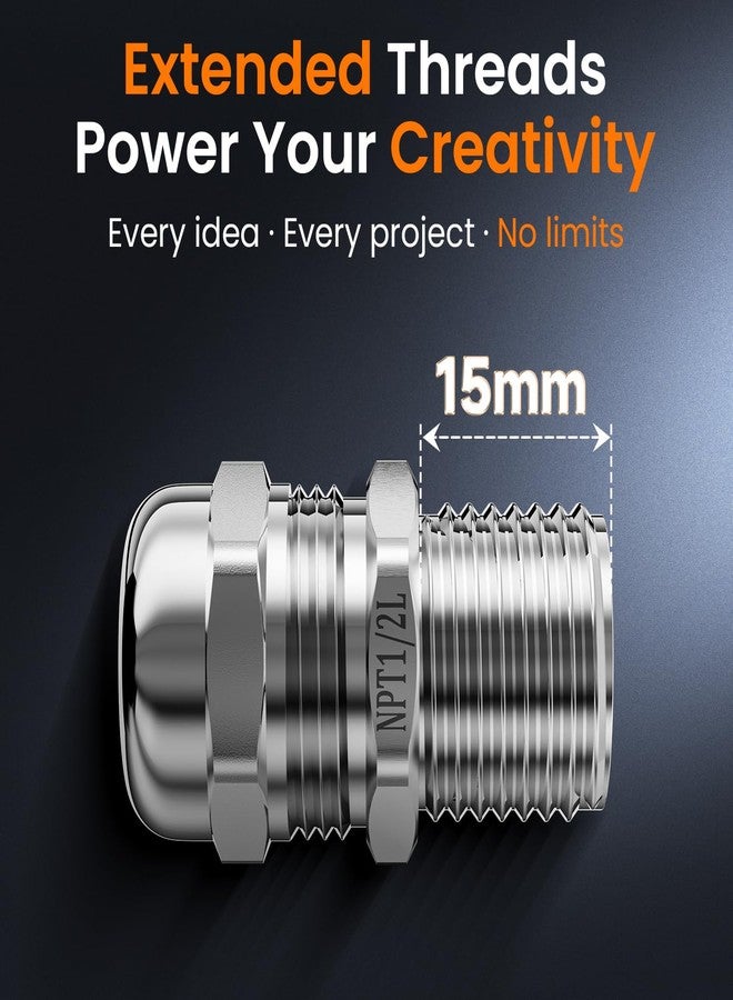 QILIPSU 10pcs 1/2" NPT 304 Stainless Steel Cable Gland Waterproof IP68 Metal Strain Relief Cord Grip Cable Long Thread Pass Through Wire Connector - Image 4